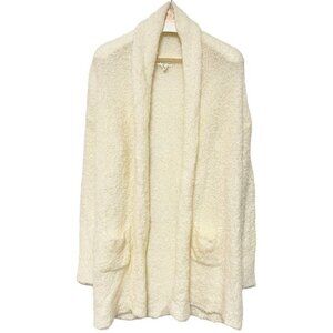 If It Where Me Womens Ivory Wool‎ Open Cardigan Pocket Collar Duster Sweater L